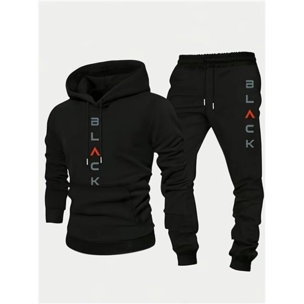 NWT Men's Black Graphic Hoodie & Jogger Tracksuit Set | Athleisure